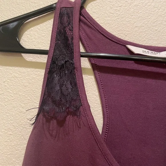 Old Navy | Dark purple tank top w/black lace - Picture 2 of 9